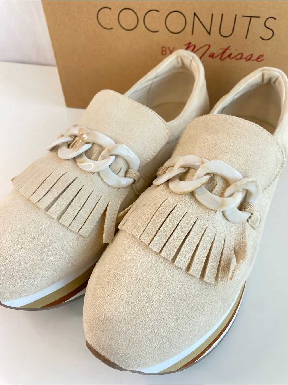 Coconuts by Matisse Bess Beige Ivory Suede Platform Loafers Sneakers Shoes Sz 9
